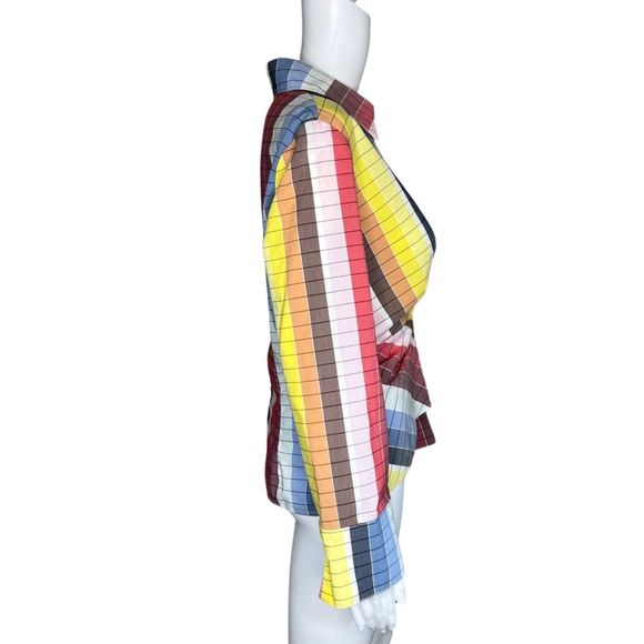 Finley  Shirt Womens Medium Multicolor Stripe Button Up Fun Colorful Y2K Retro - Picture 2 of 9